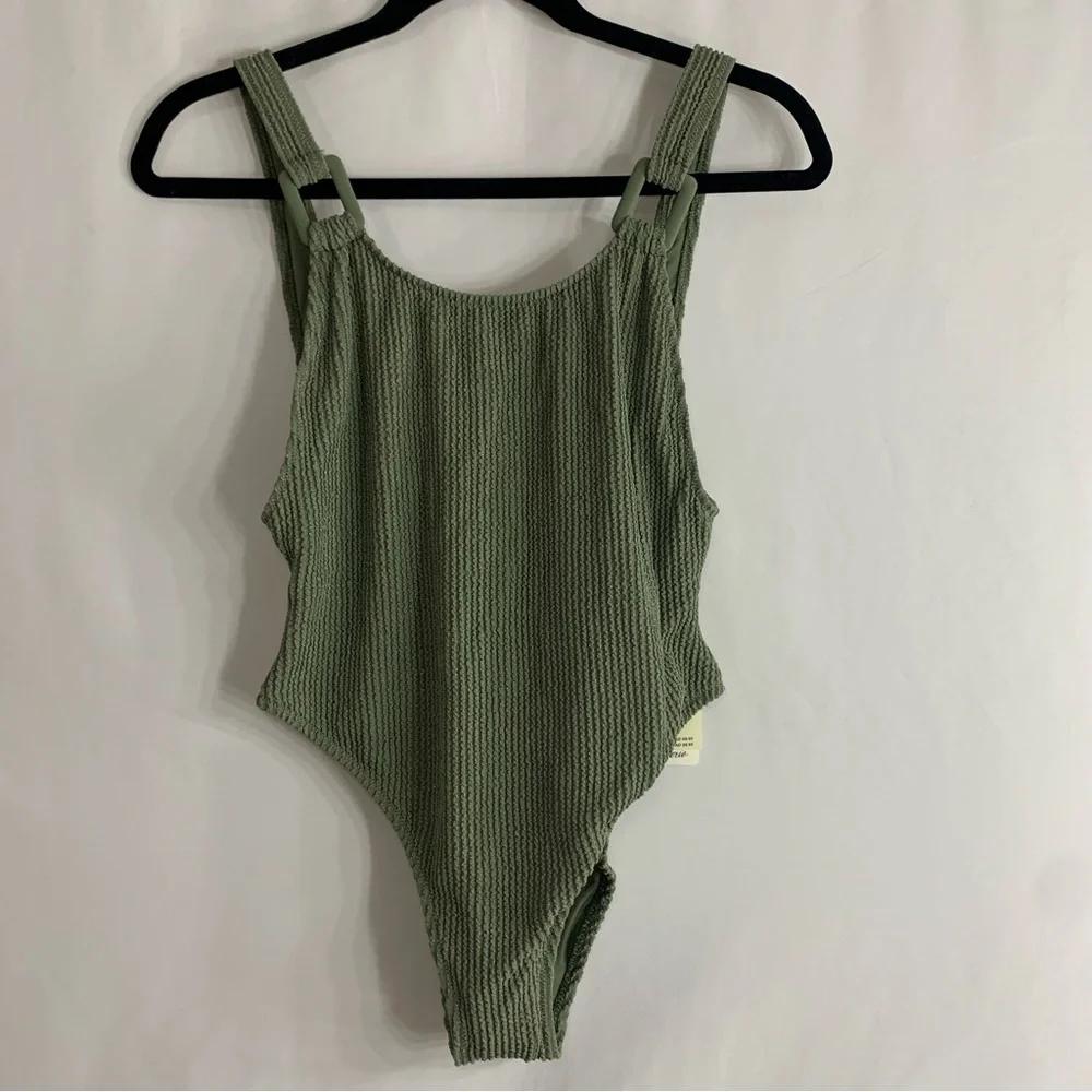 NWT Aerie Crinkle Birthday Scoop Cheekiest One Piece Olive Swimsuit, size M & XL